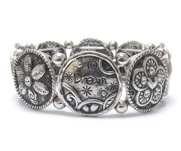 Crystal round metal message dream ,love,hope,stretch bracelet