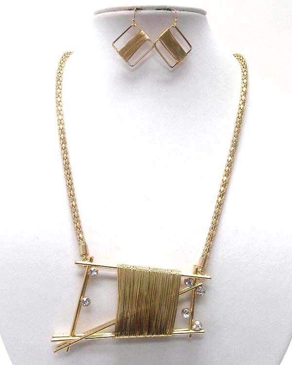 Crystal metal wire wrapped on achitectural rectangle tub necklace earring set