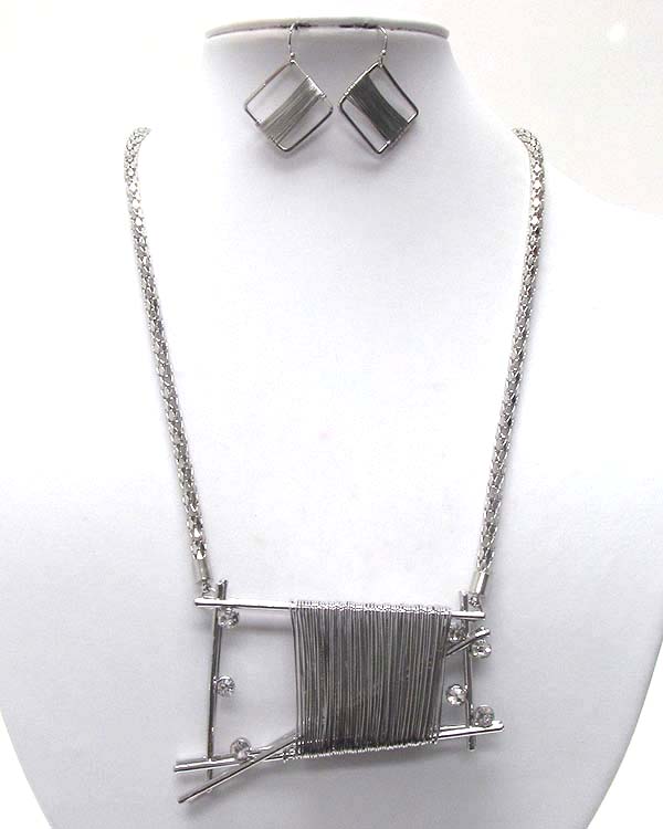 Crystal metal wire wrapped on achitectural rectangle tub necklace earring set