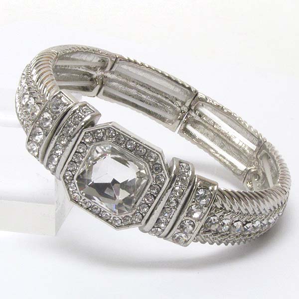 Facet glass and crystal deco stretch bracelet