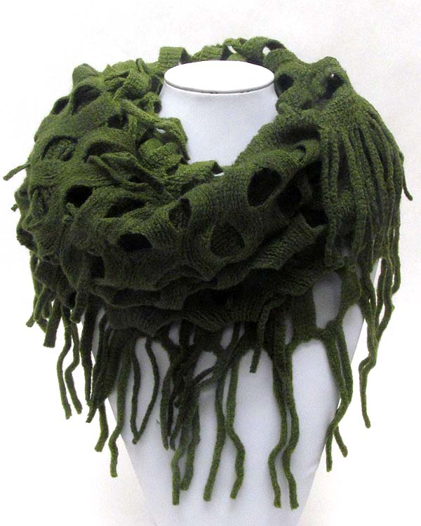 Net and fringe mix infinity scarf