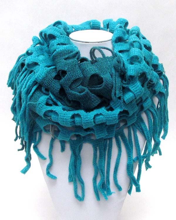 Net and fringe mix infinity scarf