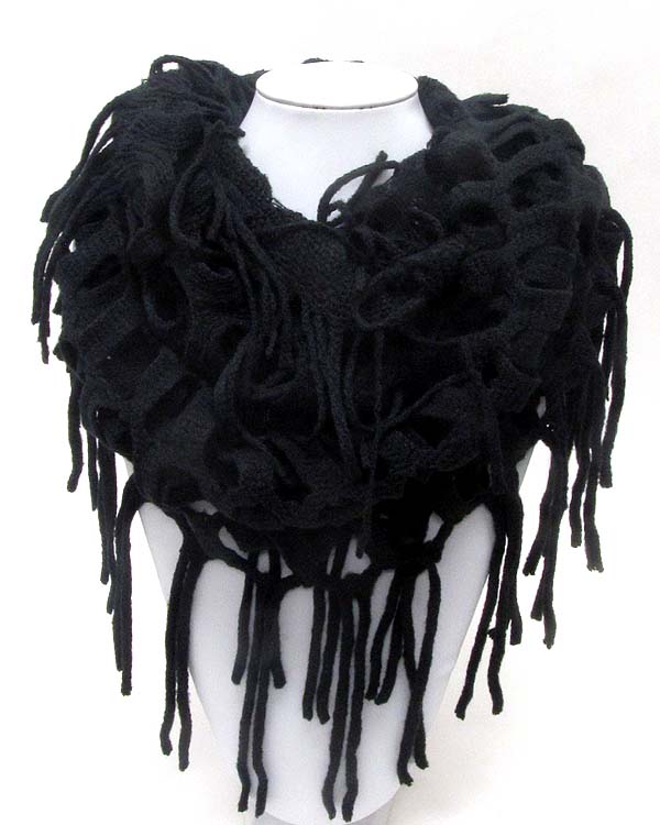 Net and fringe mix infinity scarf