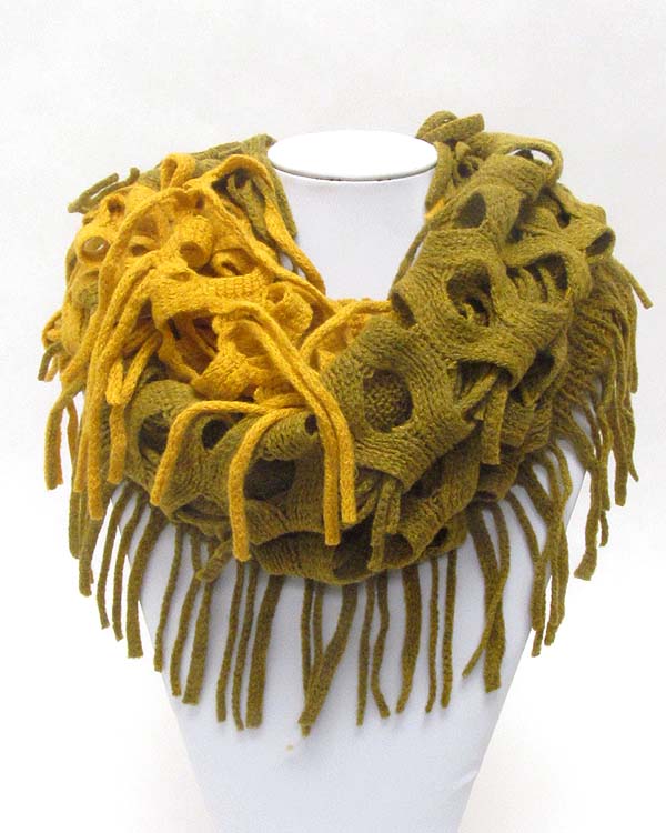 Net and fringe mix infinity scarf