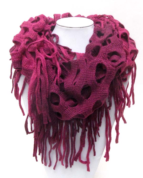 Net and fringe mix infinity scarf