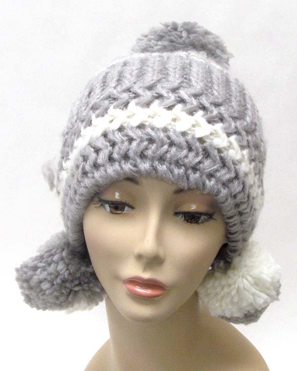 3 fluffy ball accent knit winter hat