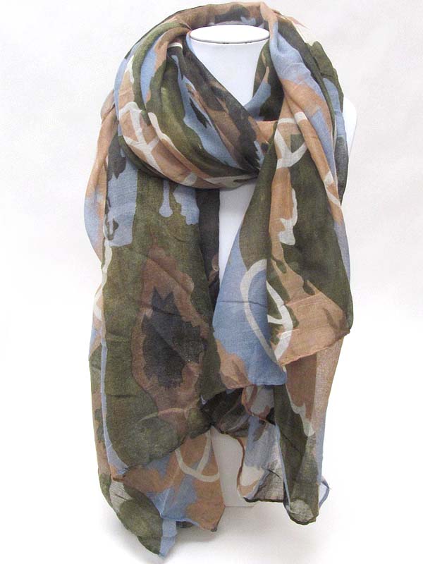 Camouflage and peace sign mix scarf