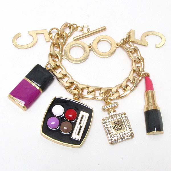 Cosmetic theme charm dangle chain bracelet