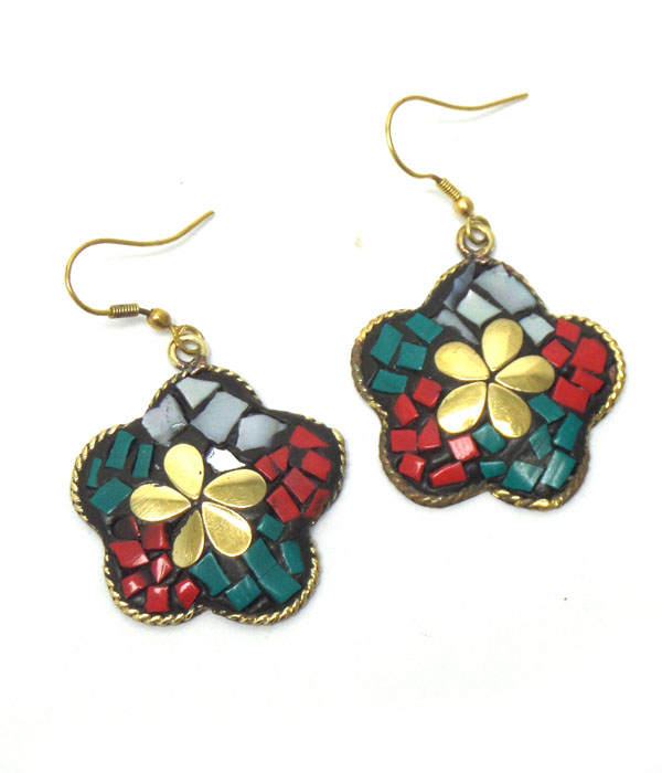 Flower with stone fish hook earrings 