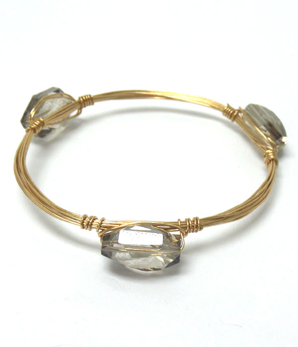 Handmade facet glass and bourbon wire wrapped bangle bracelet