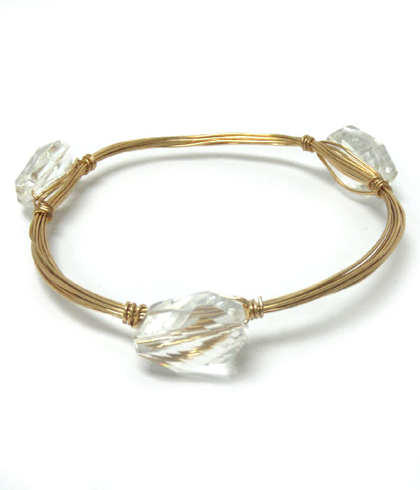 Handmade facet glass and bourbon wire wrapped bangle bracelet