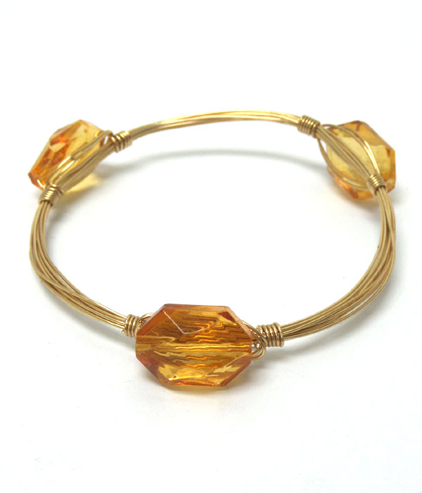 Handmade facet glass and bourbon wire wrapped bangle bracelet