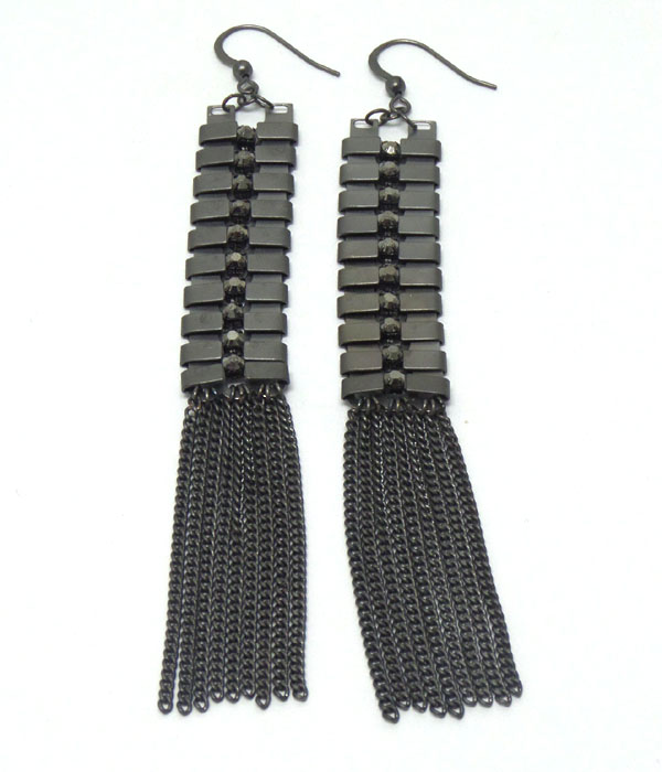 Metal links with tassel drop hook earrings