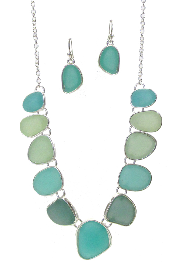 Multi color mix sea glass link necklace set