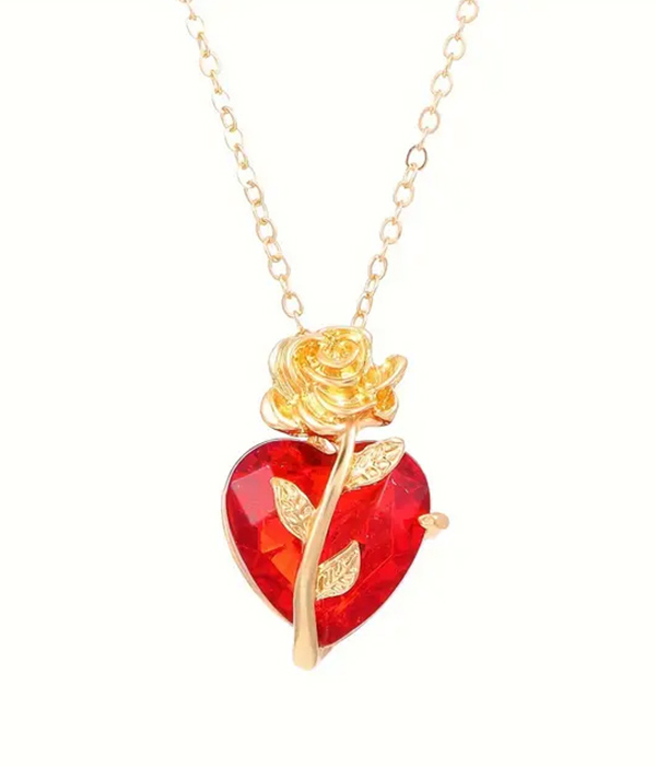 Rose and heart pendant necklace