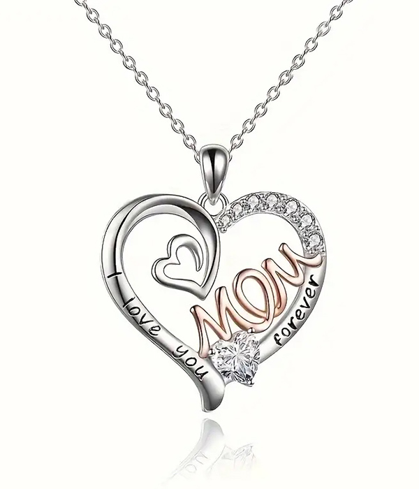 Mom theme heart pendant necklace