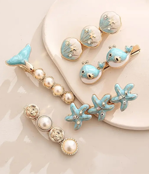 Sealife theme 5 piece hair clip set