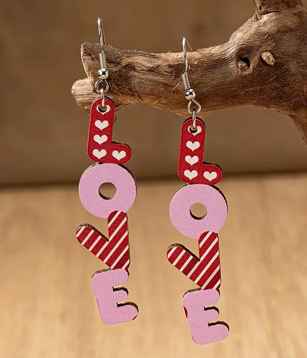 Love theme wood earring