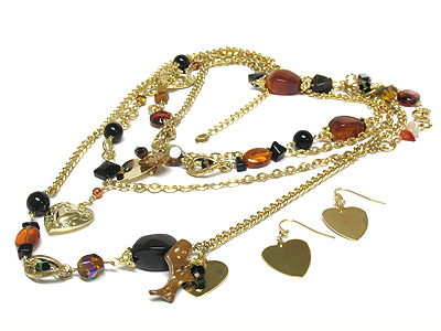 Multi charm long chain necklace set