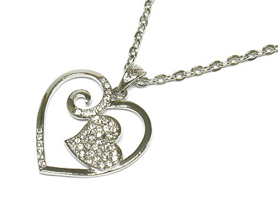 Crystal curved double heart necklace