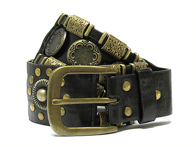 Multi metal stud deco leather belt