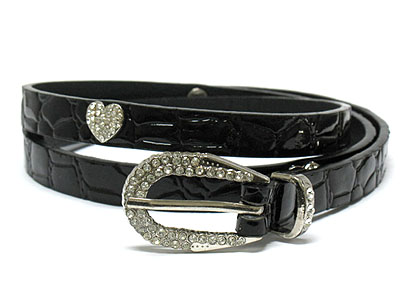 Crystal buckle and stud heart leather belt