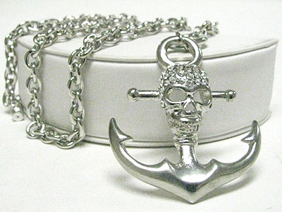 Crystal nautical anchor theme pendant toggle necklace