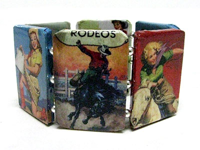 Paper art work wood stretch bracelet - rodeo theme