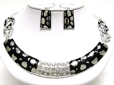 Crystal and enamel metal half choker and earring set