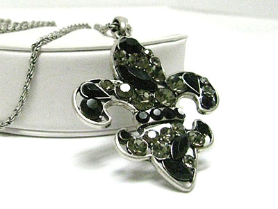 Crystal fleur de lis pendant long chain necklace