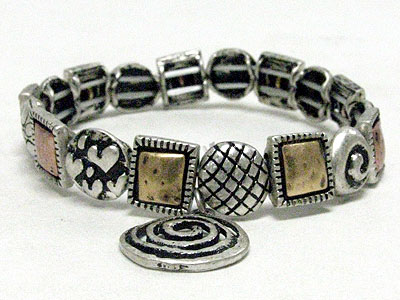 Burnish metal disk stretch bracelet