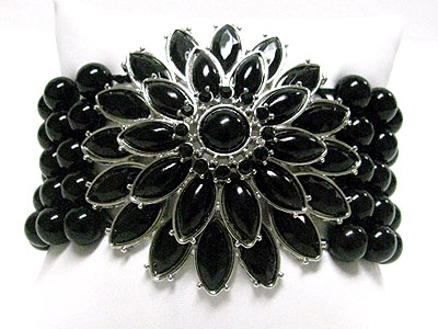 Double layer acryl flower and ball stretch bracelet