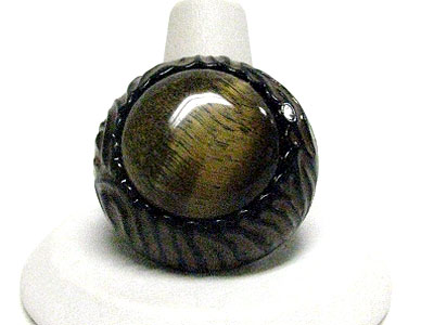 Natural stone metal puffy adjustable ring