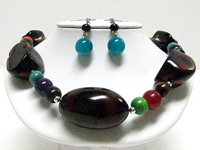 Formica bulky stone and glass stone link necklace set