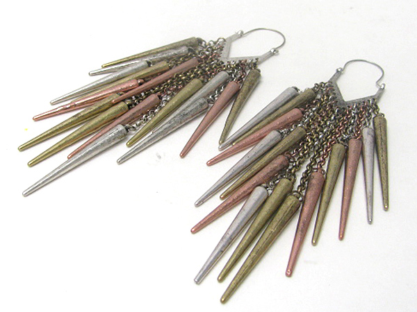 5 inch long metal spike cluster drop earring