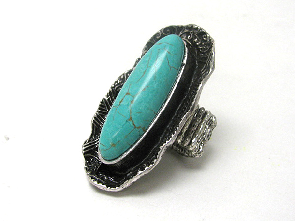 Turquoise stone long finger stretch ring