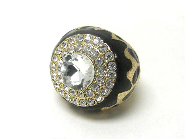 Crystal stud animal print puff stretch ring