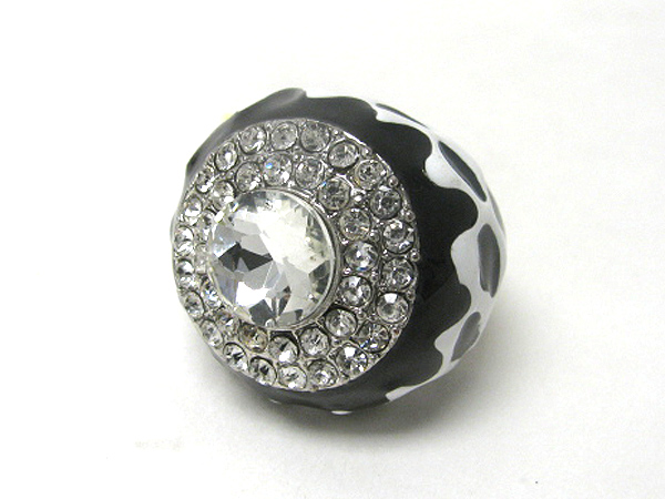 Crystal stud animal print puff stretch ring