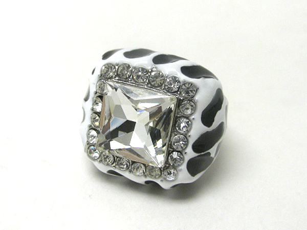 Crystal stud animal print puff stretch ring