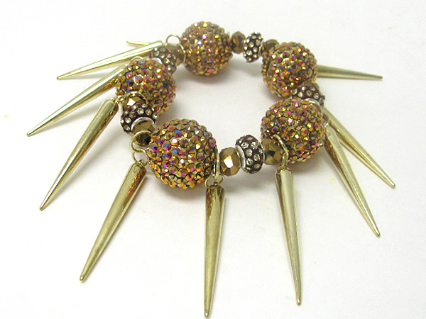 Crystal fireball and metal spike dangle stretch bracelet