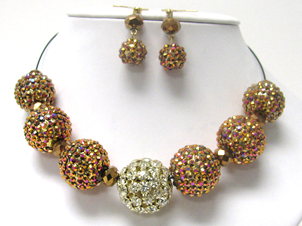 Large crystal fireball dangle necklae set