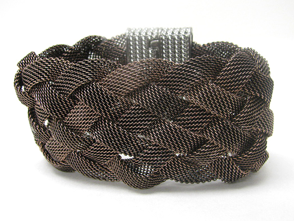 Metal mesh wooven maghetic clasp bracelet