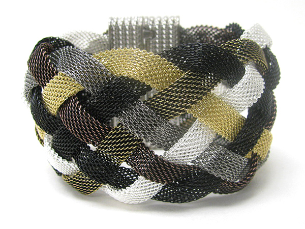 Metal mesh wooven maghetic clasp bracelet