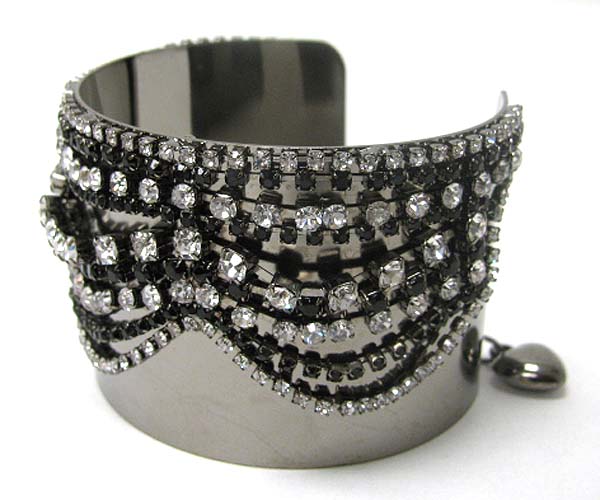 Multi rhinestone deco and plain metal bracelet