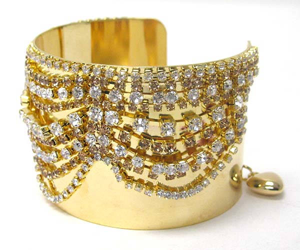 Multi rhinestone deco and plain metal bracelet