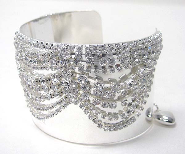 Multi rhinestone deco and plain metal bracelet