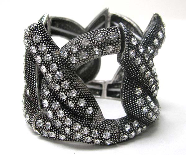 Crystal deco metal loop link stretch bracelet