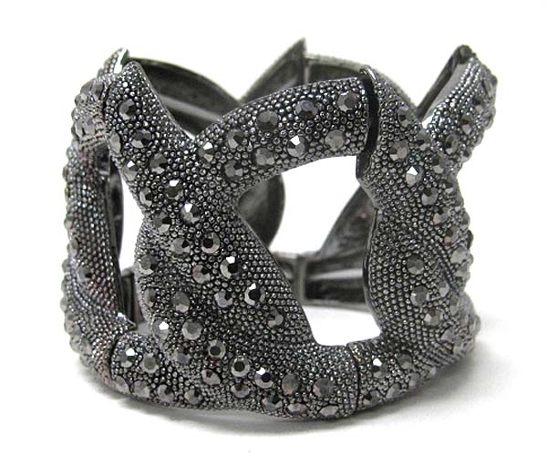 Crystal deco metal loop link stretch bracelet