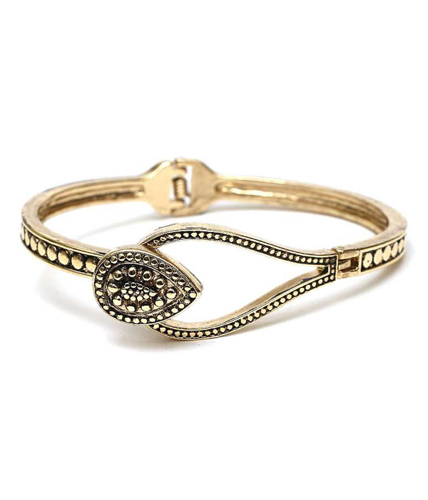 Teardrop textured metal hinge bangle bracelet