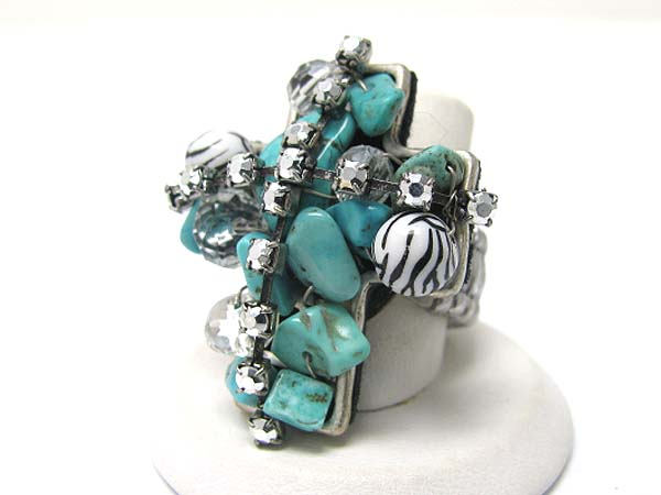 Mixed stone and beads art deco cross stretch ring